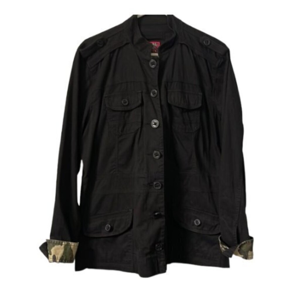 Vintage Y2K - Torrid Black Twill Utility Flaming Heart Jacket Size 1 EUC #3536